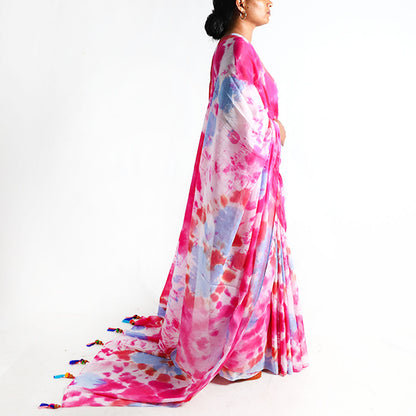 Berry Sunset Tie-Dye Saree