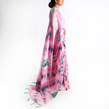 Rosy Meadow Tie-Dye Saree