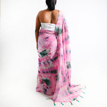 Rosy Meadow Tie-Dye Saree