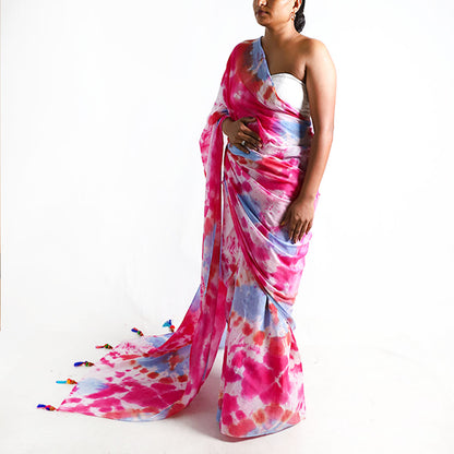 Berry Sunset Tie-Dye Saree