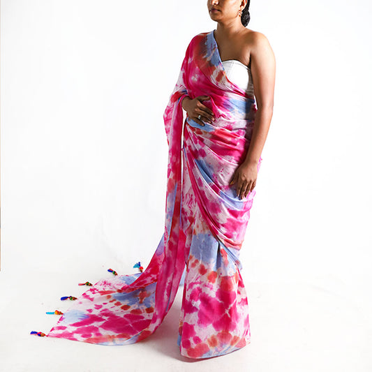 Berry Sunset Tie-Dye Saree