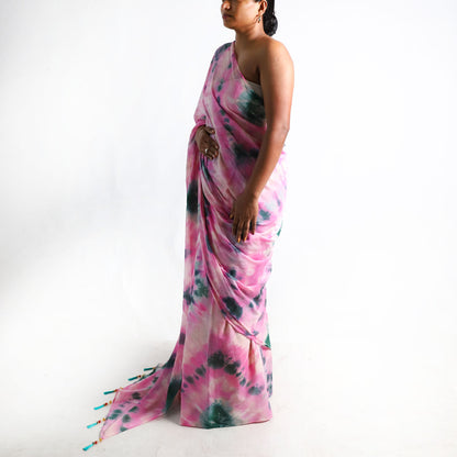 Rosy Meadow Tie-Dye Saree