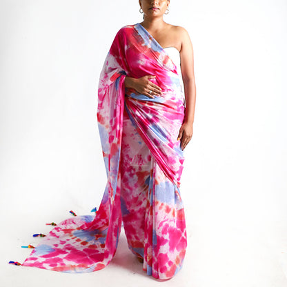 Berry Sunset Tie-Dye Saree