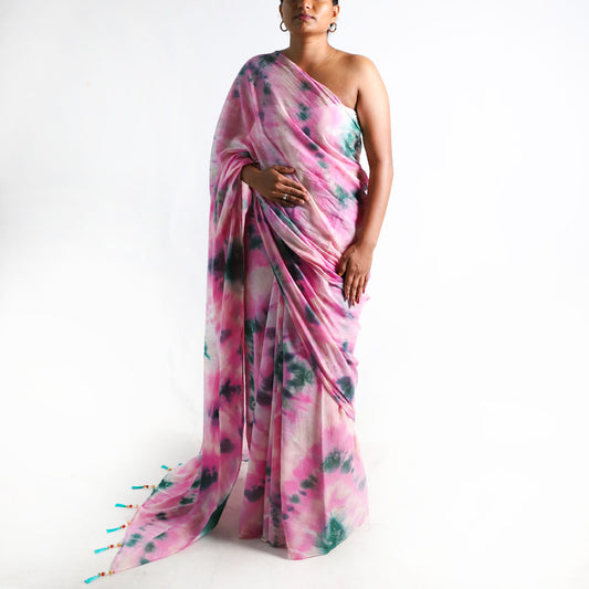 Rosy Meadow Tie-Dye Saree