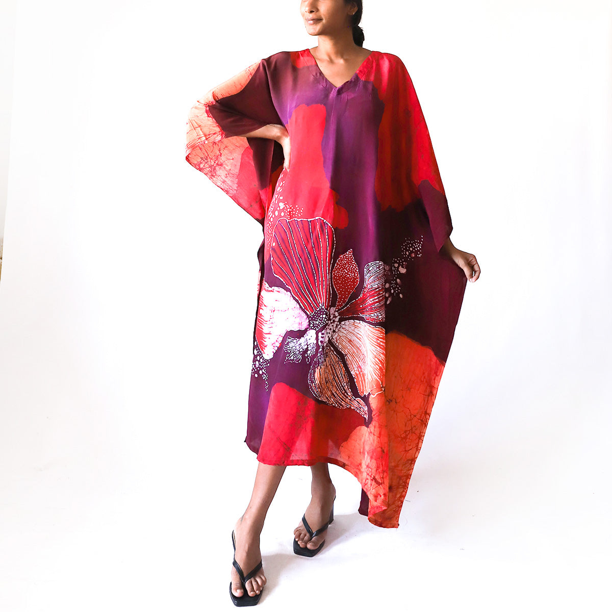 Crimson Orchid Batik Kaftan