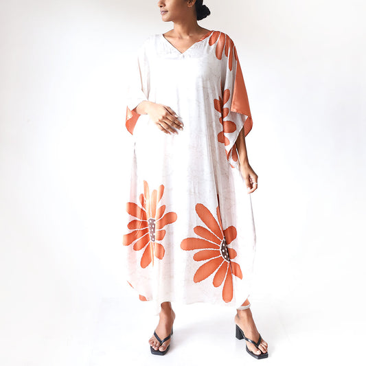 Tangerine Bloom Batik Kaftan
