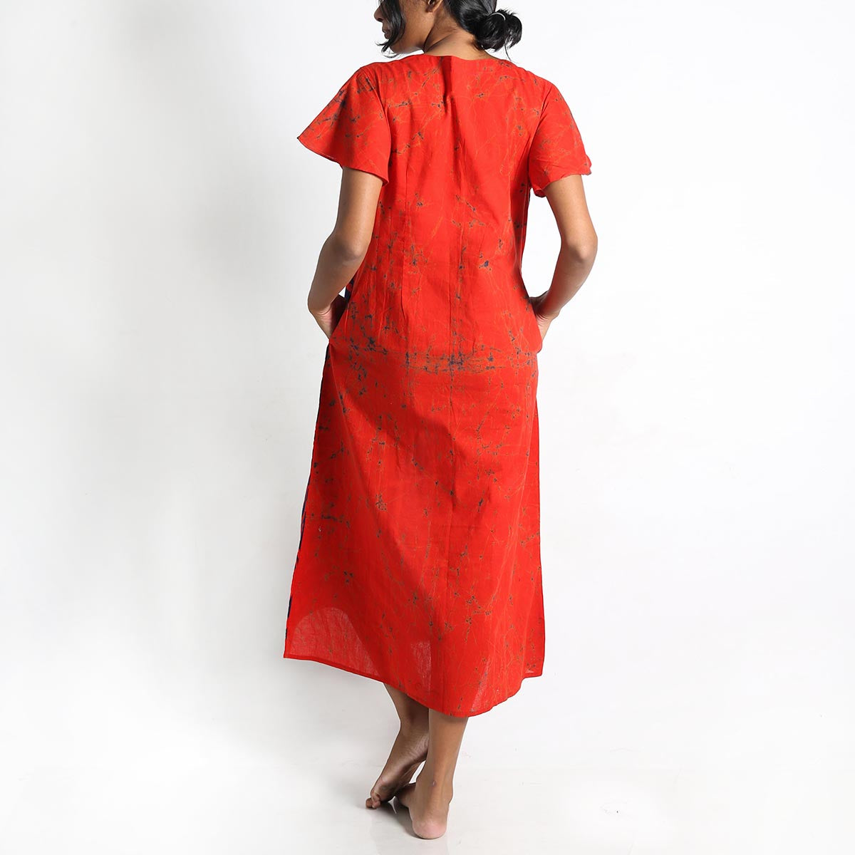Navy and Red Abstract Batik Dress