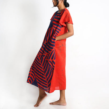 Navy and Red Abstract Batik Dress