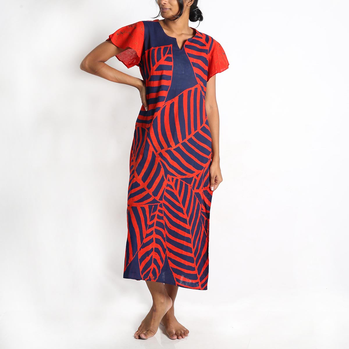 Navy and Red Abstract Batik Dress