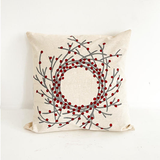 Holly Wreath Christmas Cushion Cover