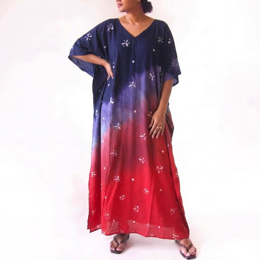 Crimson and Cobalt Batik Kaftan