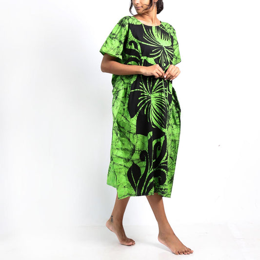 Lime Hibiscus Batik Kaftan