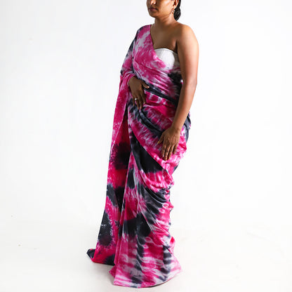 Midnight Bloom Tie-Dye Saree