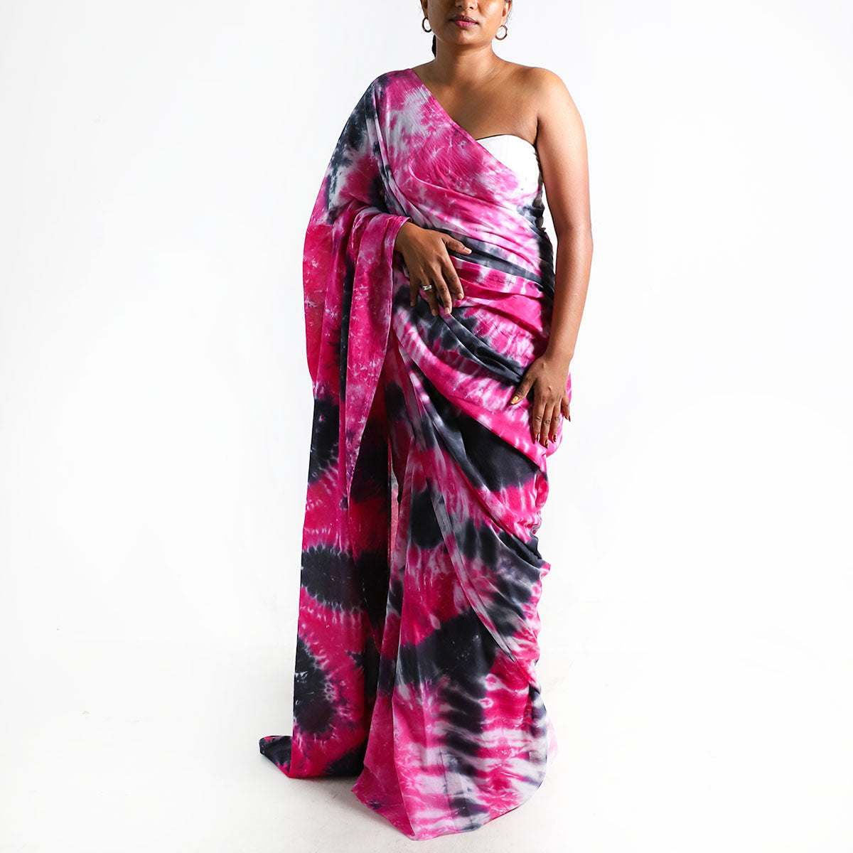 Midnight Bloom Tie-Dye Saree