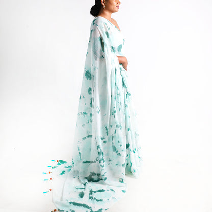 Mint Mist Tie-Dye Saree