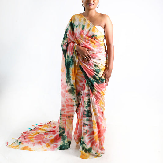 Earthy Elegance Tie-Dye Saree