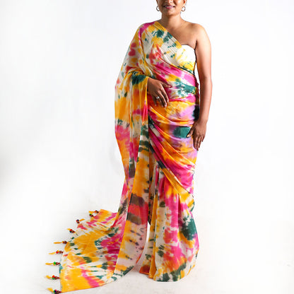 Vibrant Splash Tie-Dye Saree