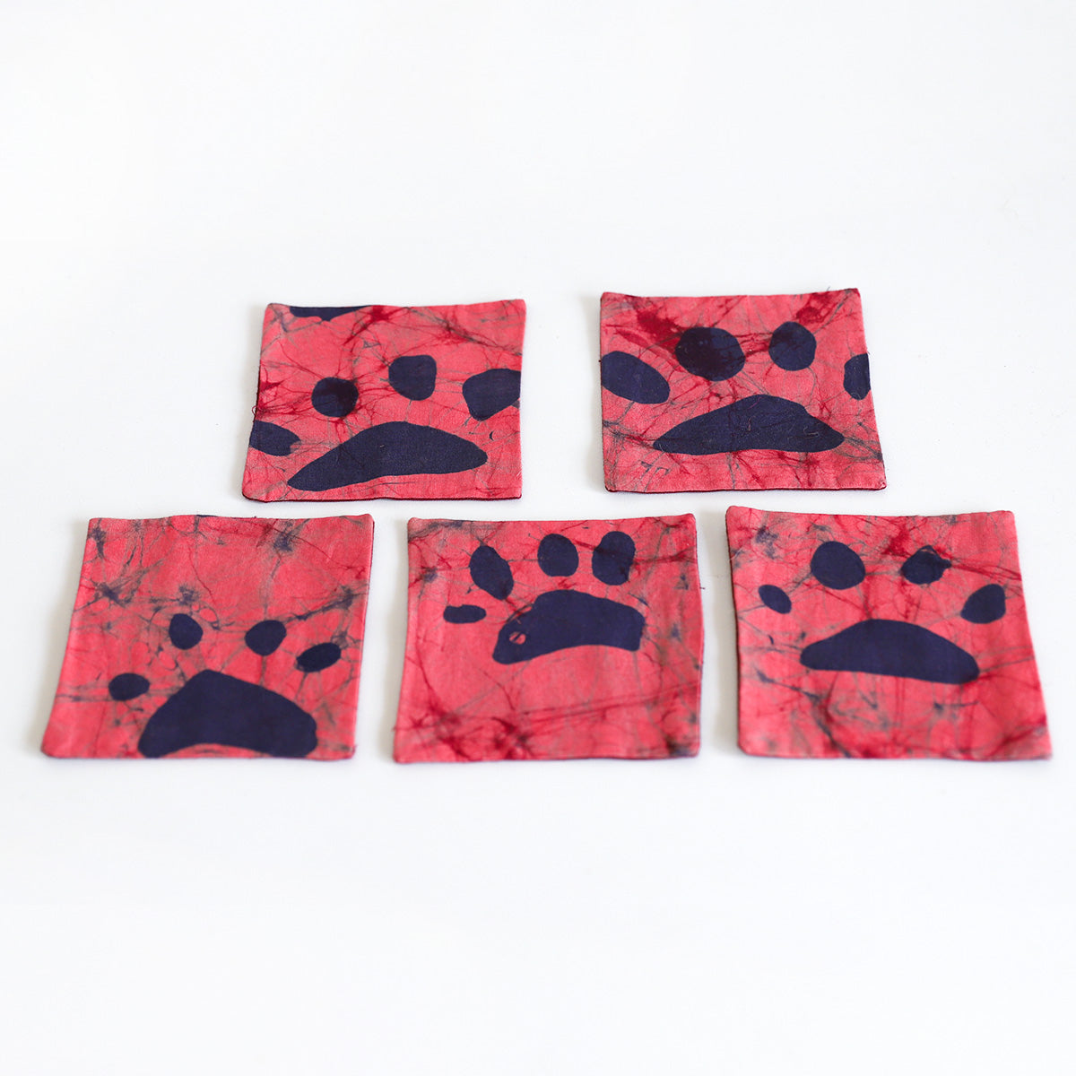 Red Batik Paws Coaster Set