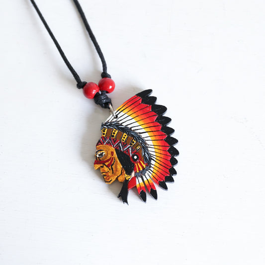 Red Indian Wooden Necklace