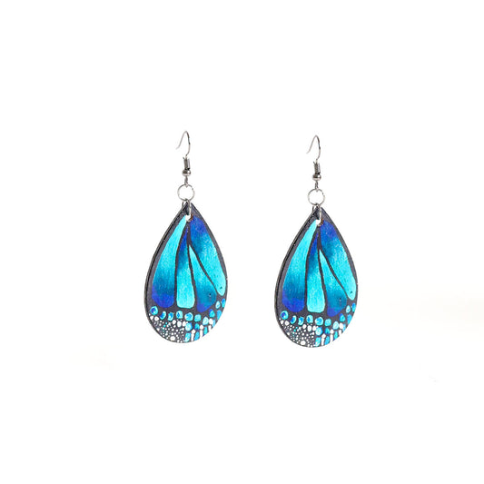 Blue Butterfly Wooden Earrings