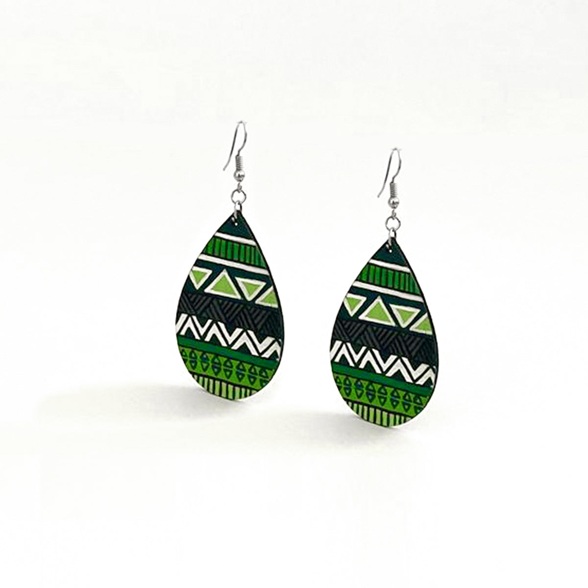 Green Aztec Wooden Earrings