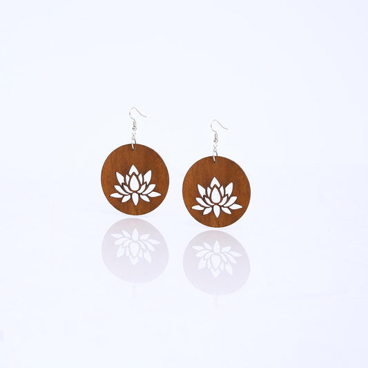 Lotus Flower Wooden Earrings