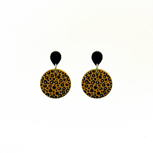 Gold leopard Wooden Earrings
