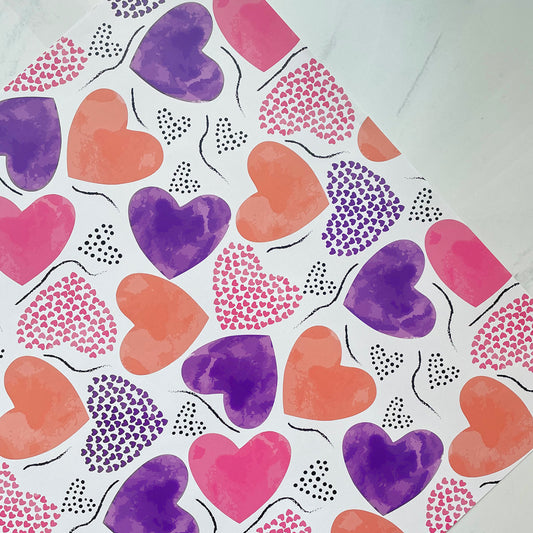 Orange and purple hearts wrapping paper