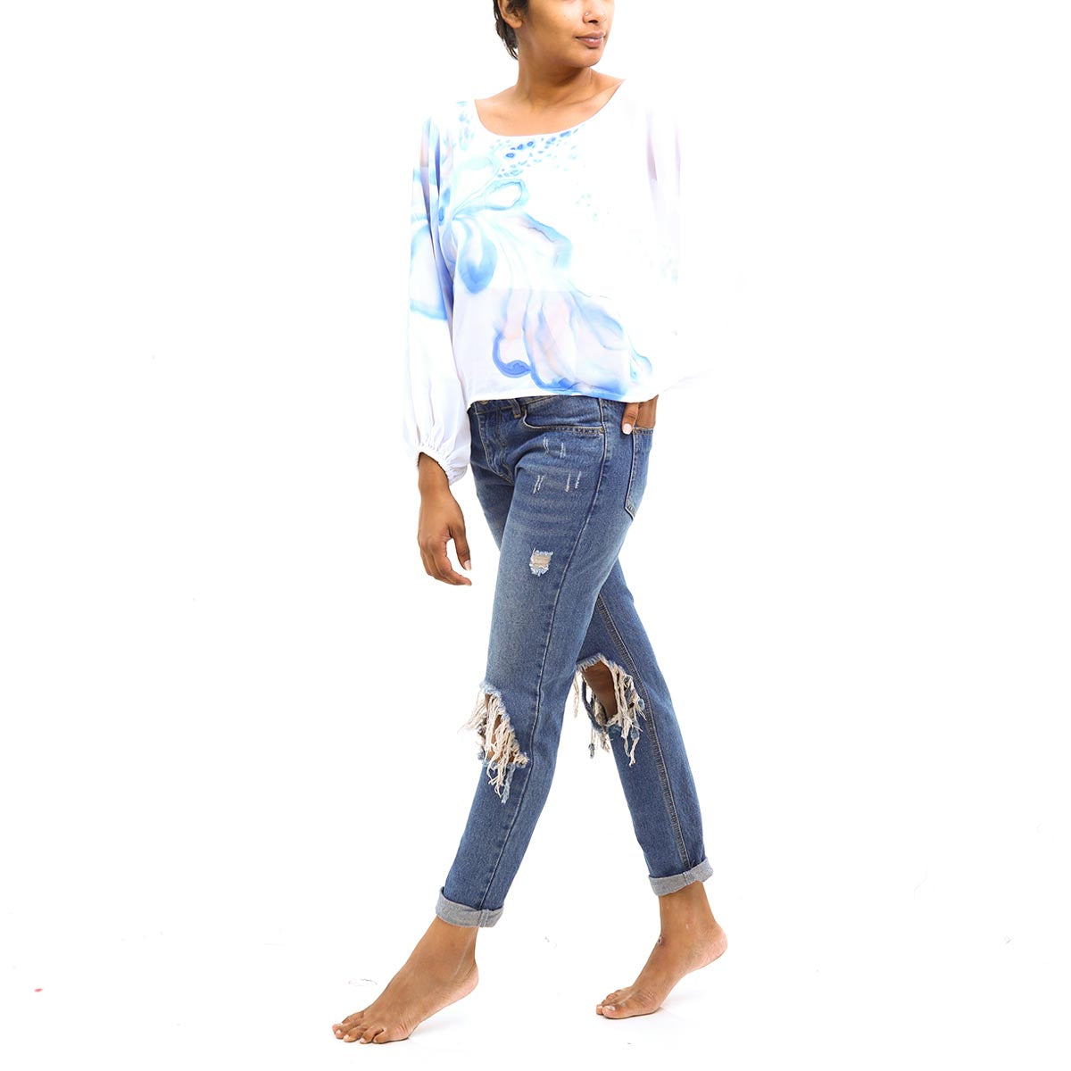 Chiffon crop top with puff sleeves