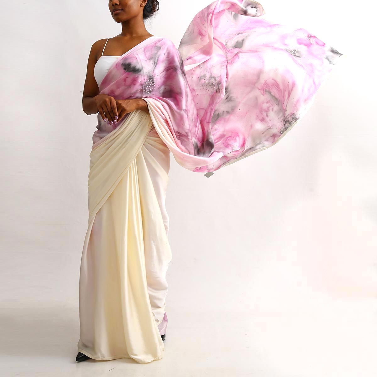 Hand painted Shades of Violet Silk Saree
