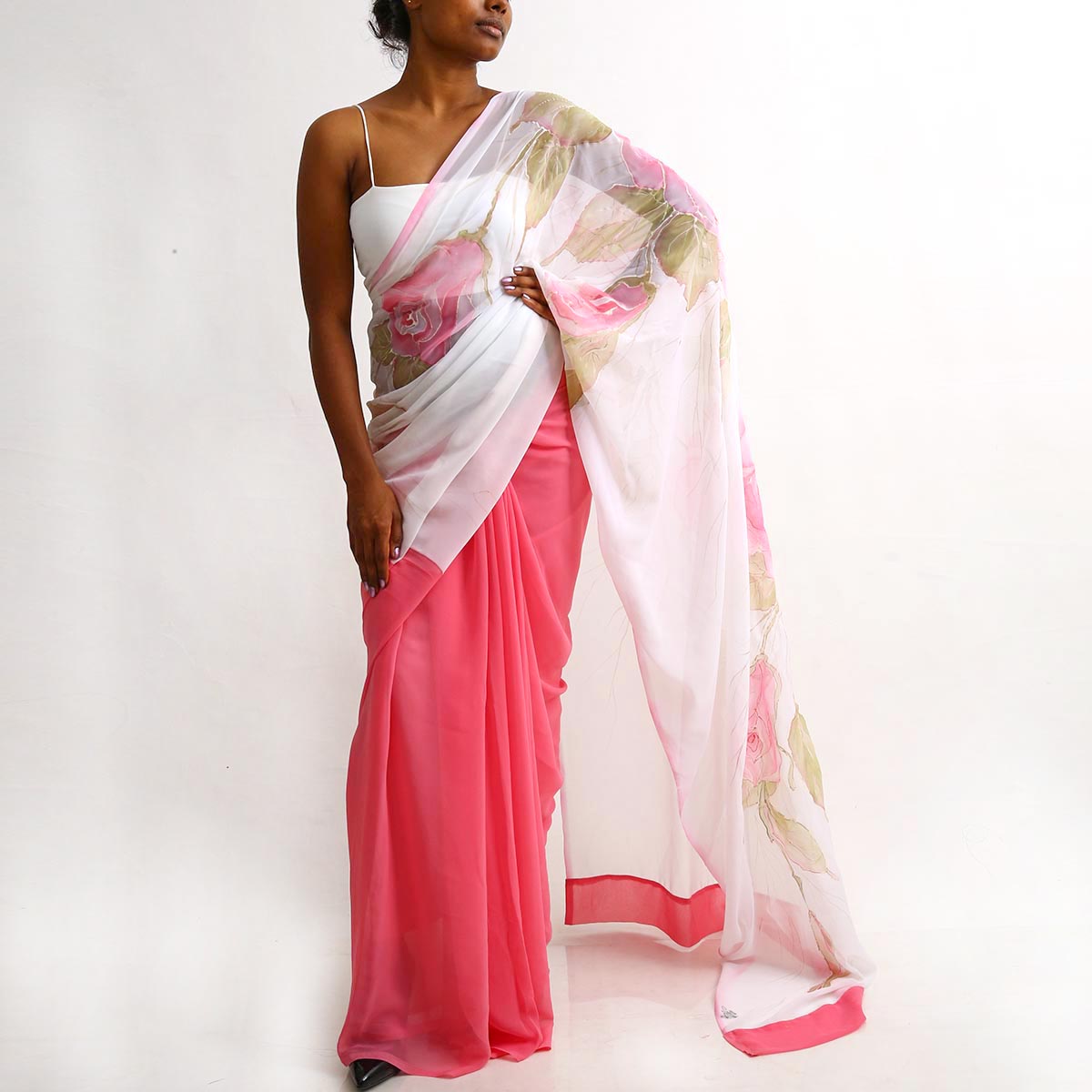 Hand painted Soft Petals Chiffon Saree