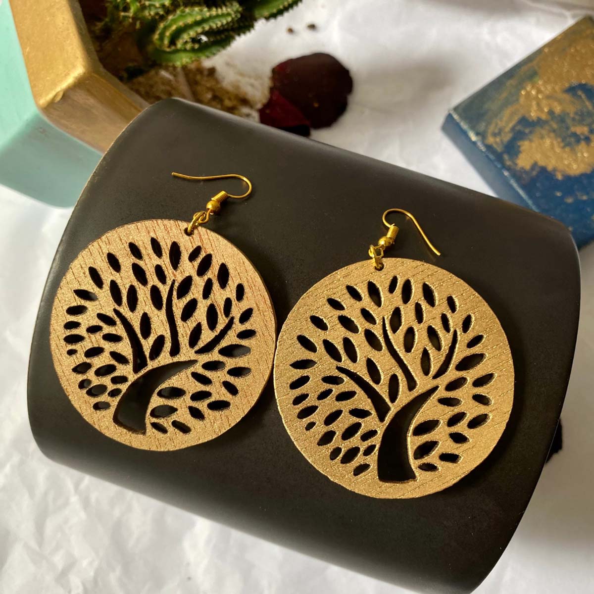 Wooden tree of life on sale earrings