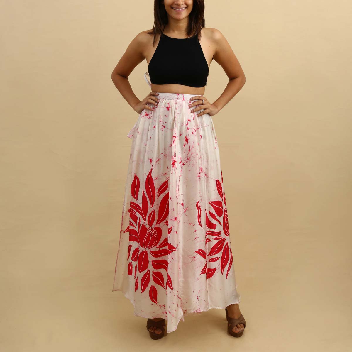 Red Nelum Batik Wrap Around Skirt | Who We Are